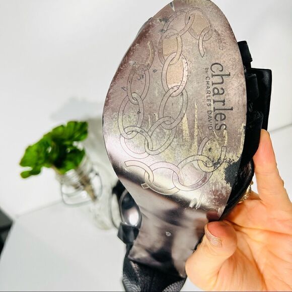 Charles by Charles David Black Satin Snakeskin Stiletto Heels Ankle Strap - Picture 9 of 14